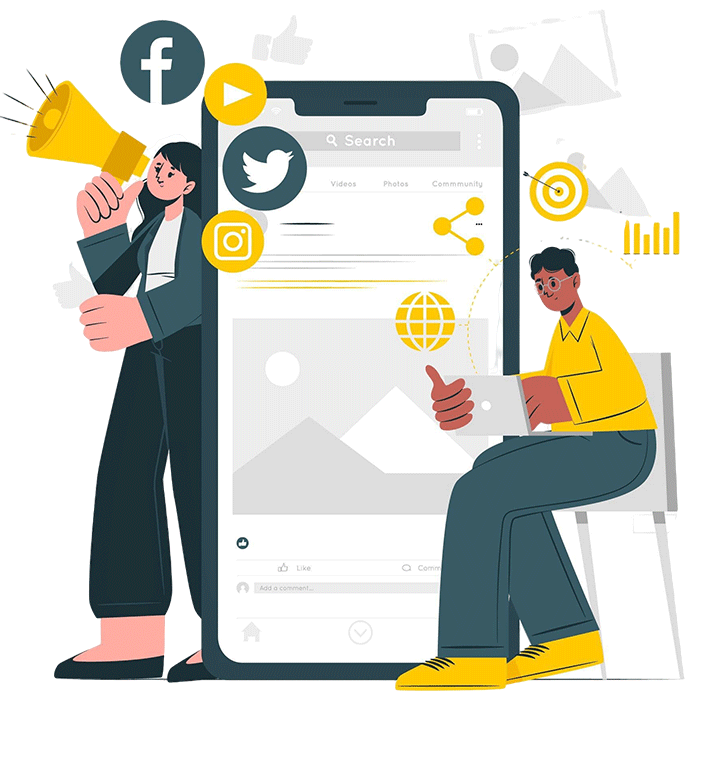 Diagramme und Symbole für digitales Marketing und Online-Werbung